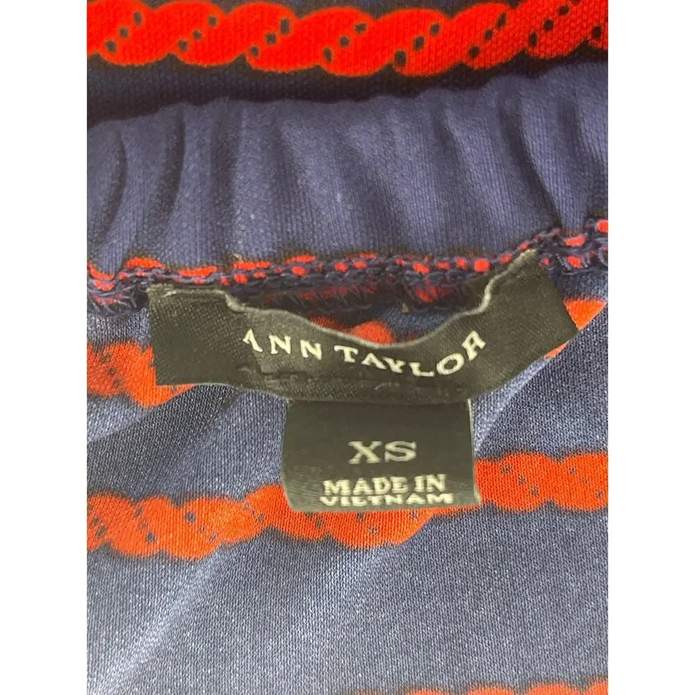 Ann Taylor Navy Blue Red Rope Striped Sleeveless Top Women's Size XS